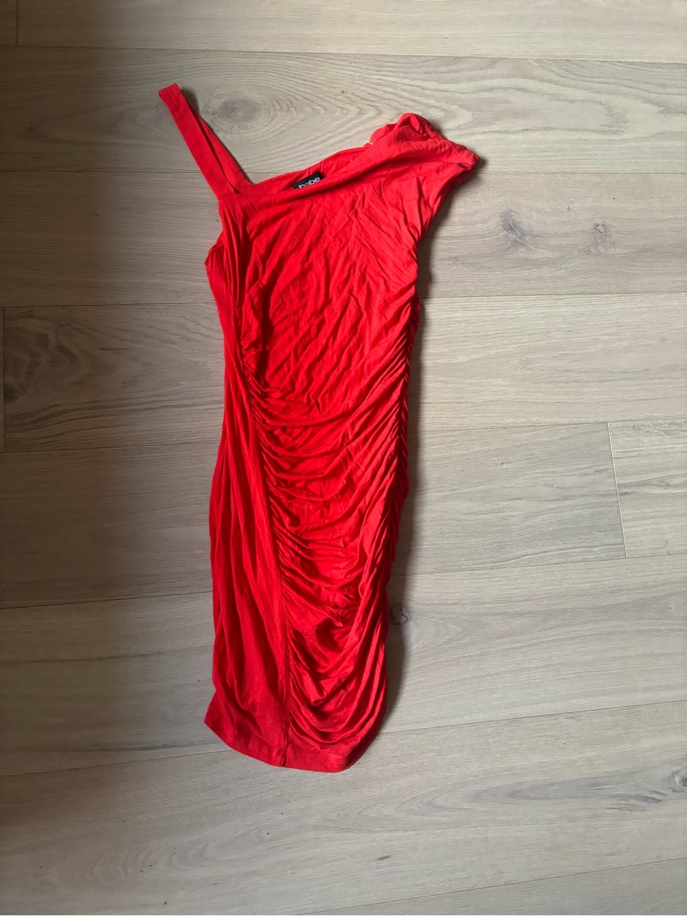 BEBE Red One-Shoulder Ruched Dress